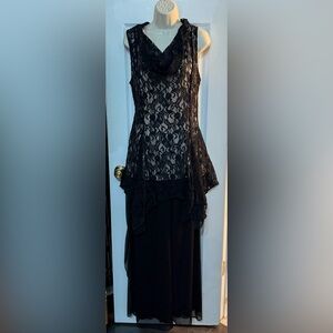The Pyramid Collection Black Lace Cowl neck Tunic & Black Pants XL/L NWOT